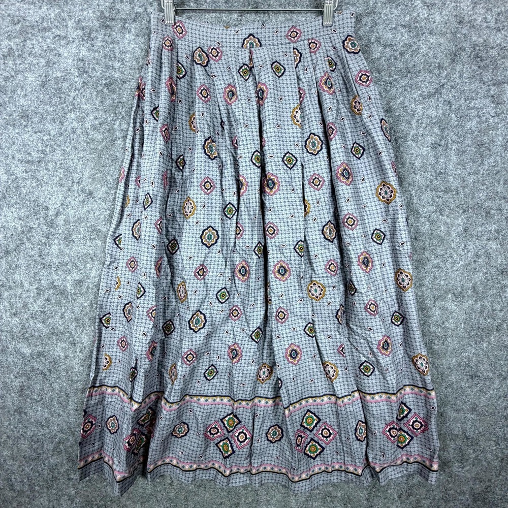 Vintage Michelle Stuart Skirt Women 12 Gray Geometric Floral Boho Secretary Chic
